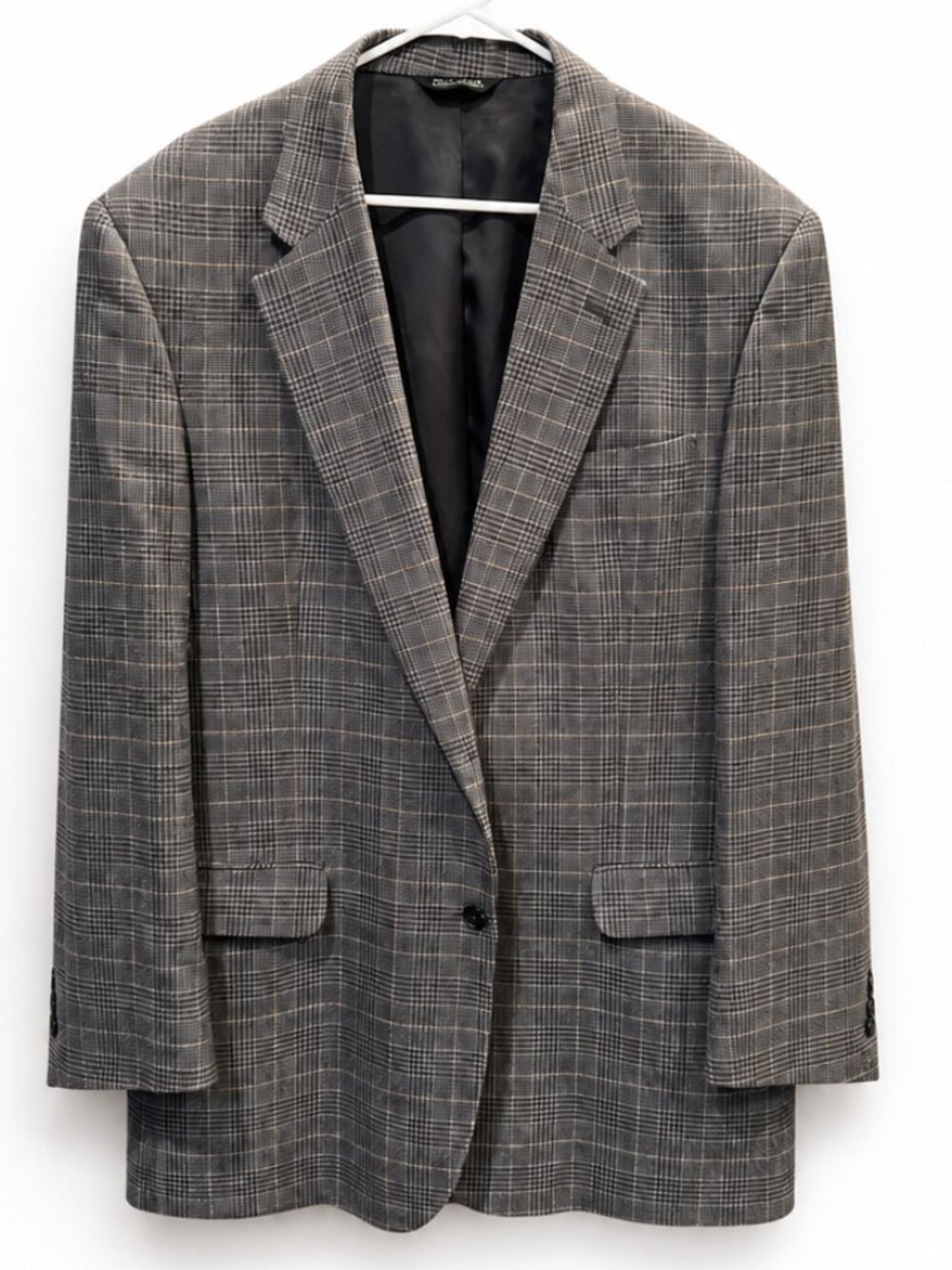 Jos. A. Bank 46L Gray Glen Plaid Sport Coat Silk Wool Windowpane Blazer EUC